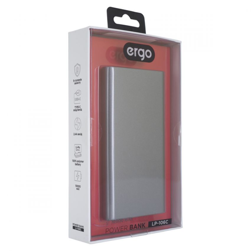 Внешний аккумулятор Ergo LP-106 Type-C (10000mAh) Space Gray