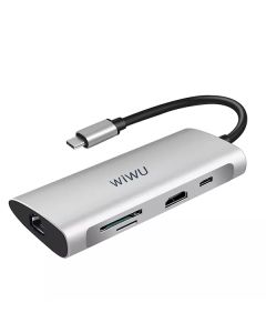 HUB WIWU Adapter Alpha 831HRT USB-C to 3xUSB3.0+HDMI+RJ45+USB-C+SD+TF Card Grey